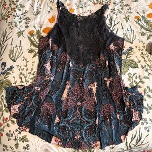 Free People Black and Blue Lace Blouse